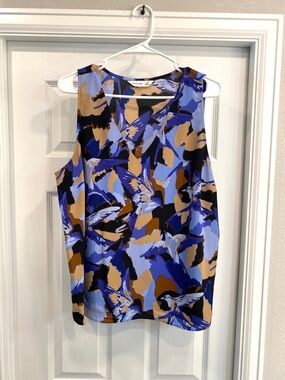 Nine West Abstract Print Sleeveless Top in Blue & Tan
